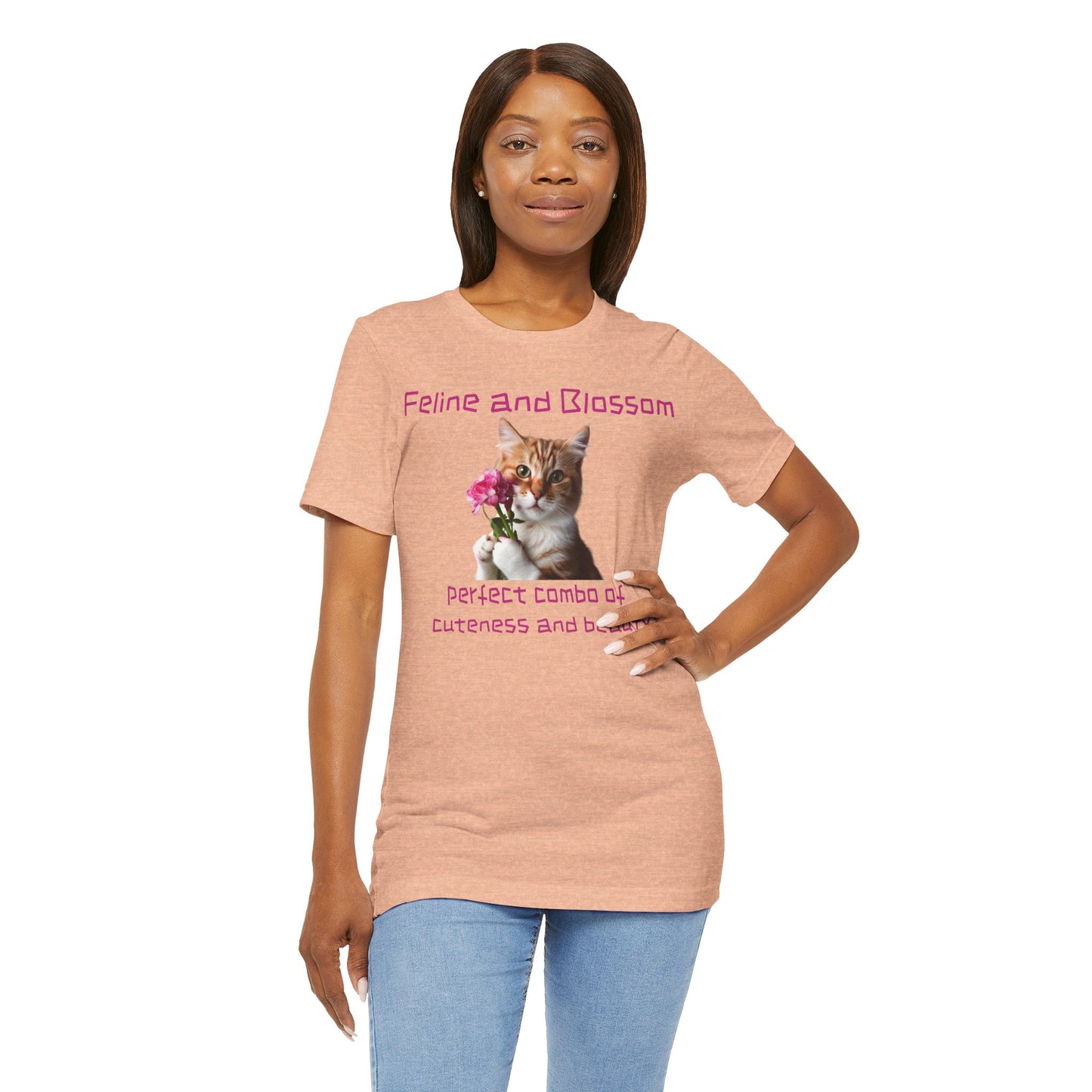 Adorable cat and flower t-shirt, feline, blossom, unisex jersey short sleeve tee