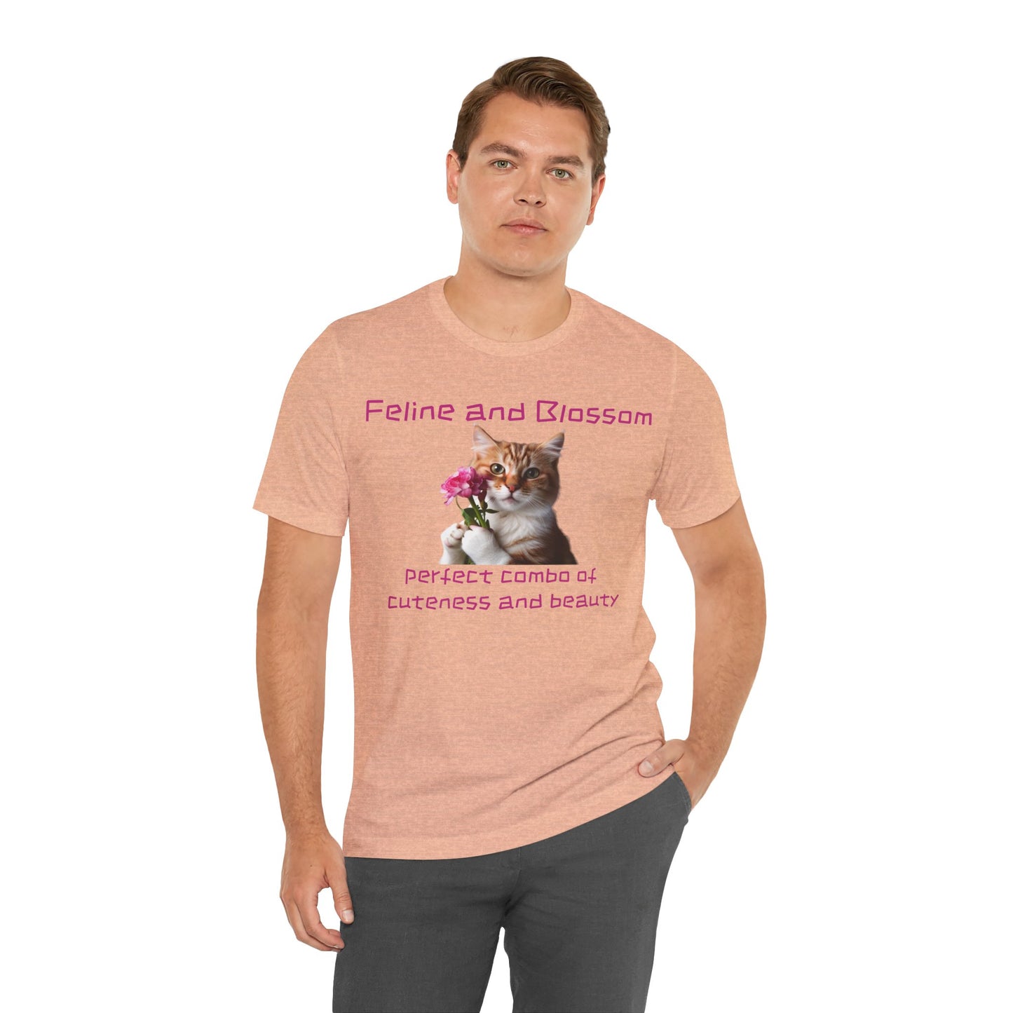 Adorable cat and flower t-shirt, feline, blossom, unisex jersey short sleeve tee