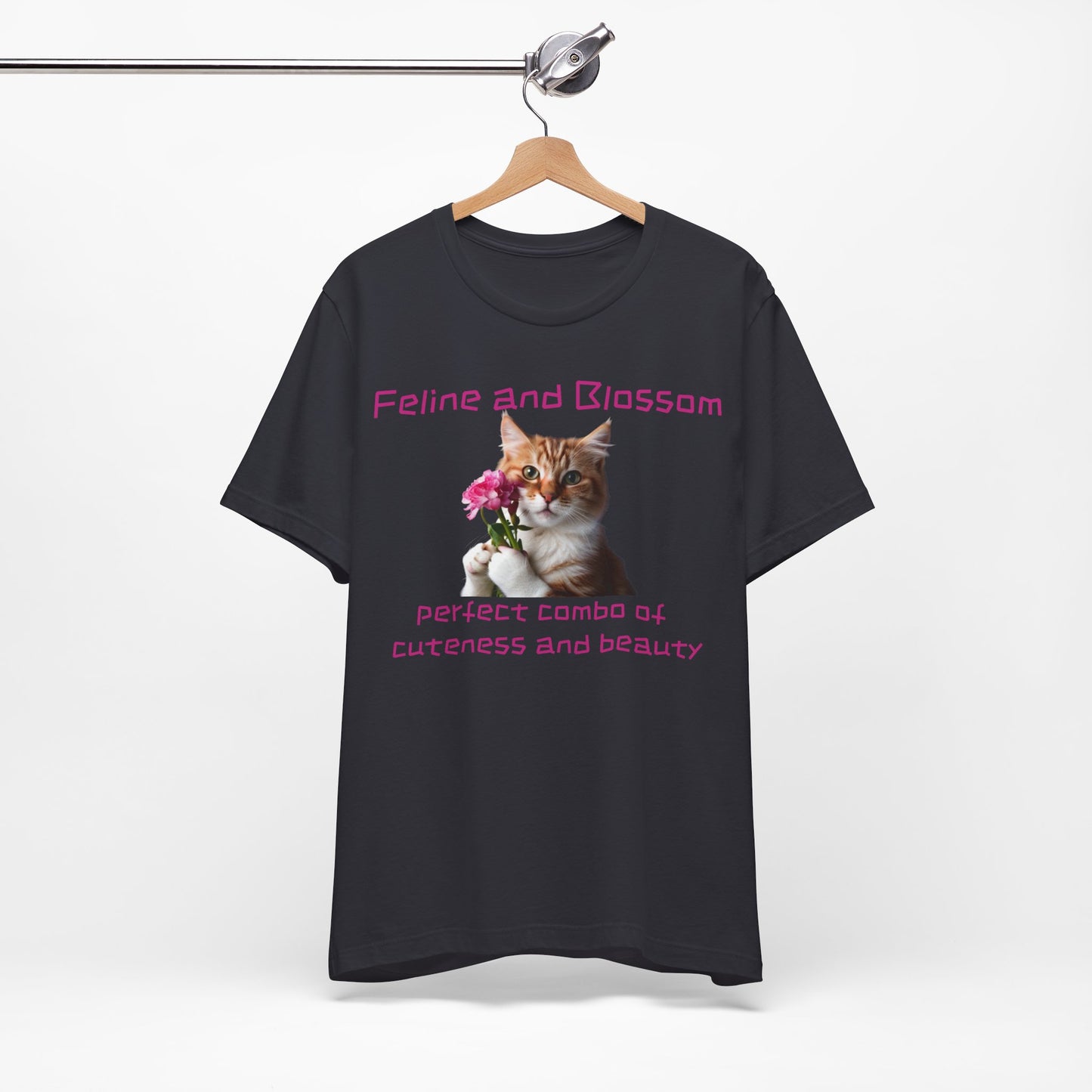 Adorable cat and flower t-shirt, feline, blossom, unisex jersey short sleeve tee