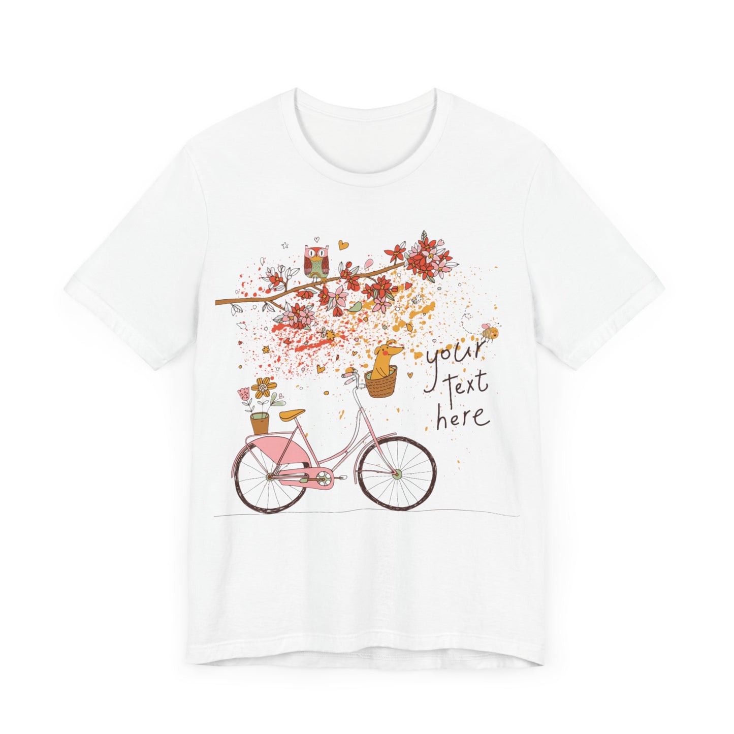 Women, men, unisex jersey short round neck sleeve tee, summer clothes, casual wear, flowers, dog in bicycle