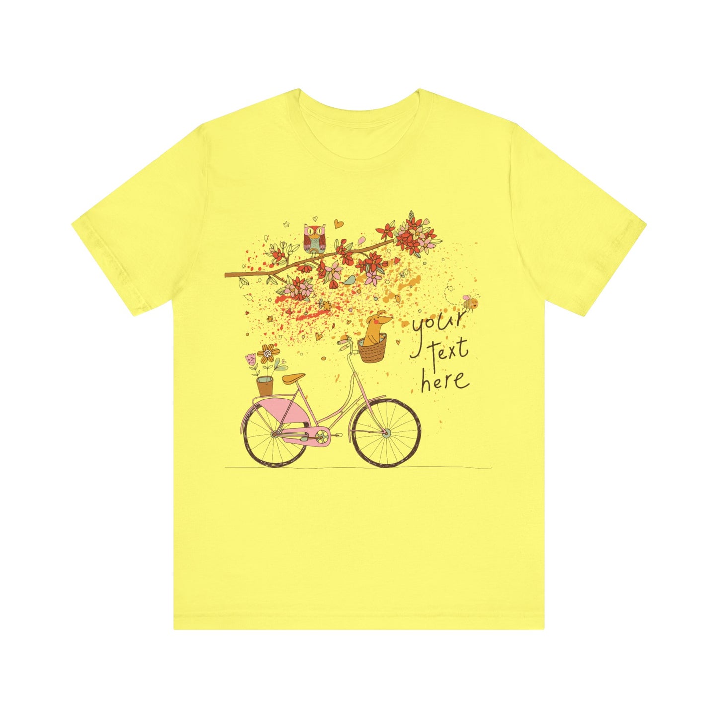 Women, men, unisex jersey short round neck sleeve tee, summer clothes, casual wear, flowers, dog in bicycle