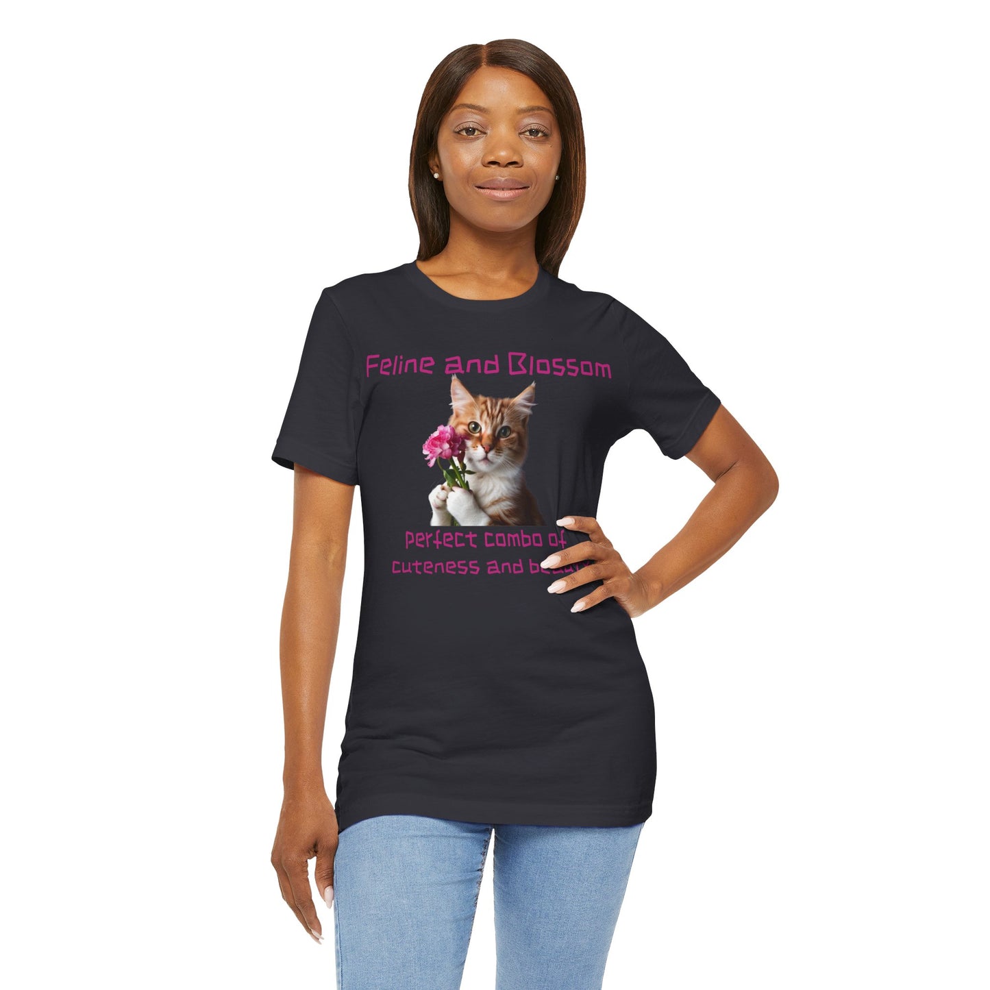 Adorable cat and flower t-shirt, feline, blossom, unisex jersey short sleeve tee