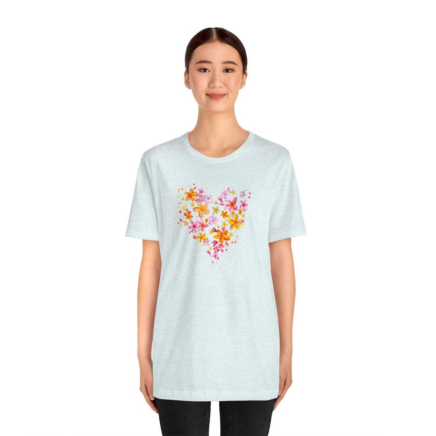 Heart Flower Women's Letter Print Round Neck Tee, Summer Clothes Women, Short Sleeve Crew Neck T-Shirt for Summer, Women's Clothing, Women's Top for casual wear, Unisex, Men and Women Jersey Short Sleeve Tee.