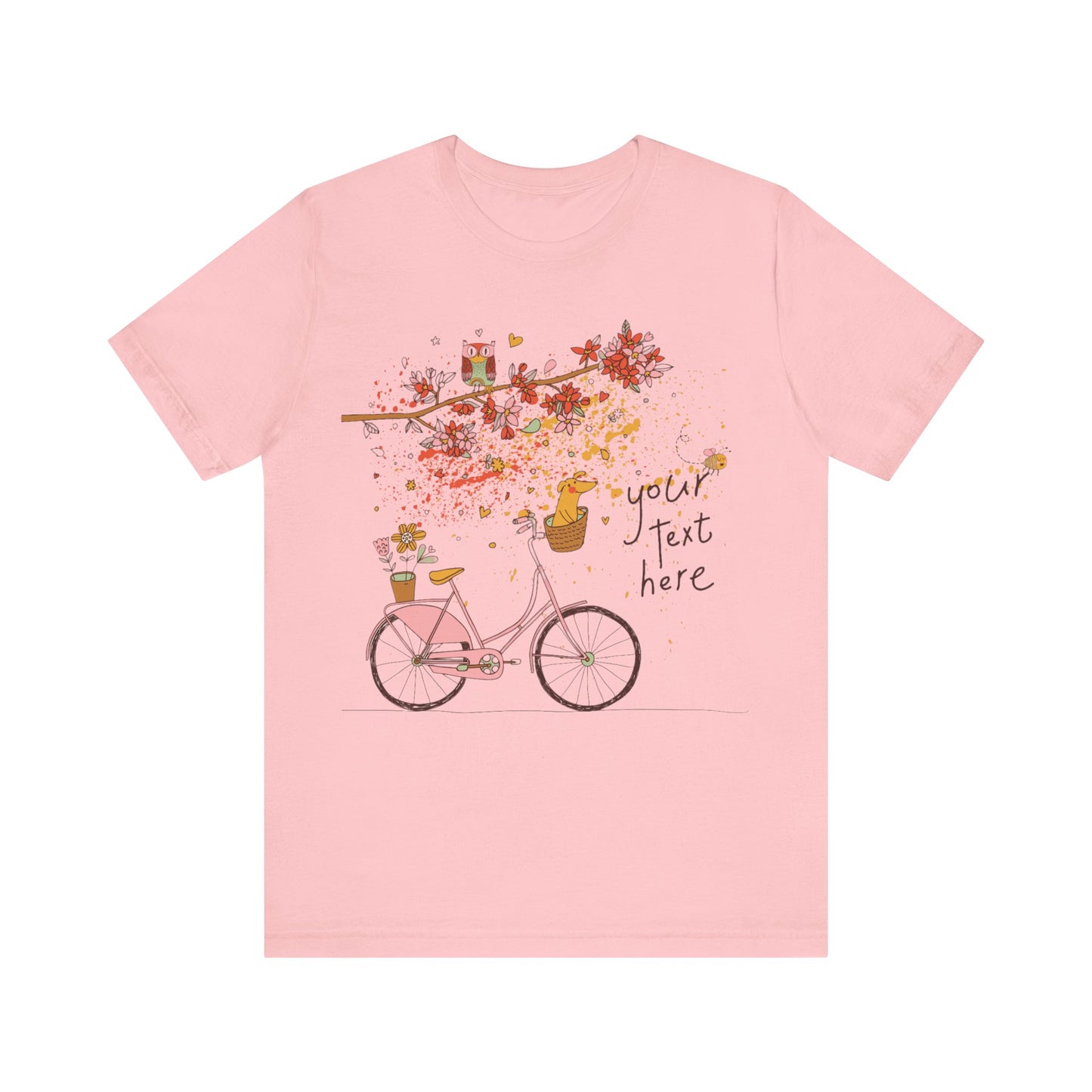 Women, men, unisex jersey short round neck sleeve tee, summer clothes, casual wear, flowers, dog in bicycle