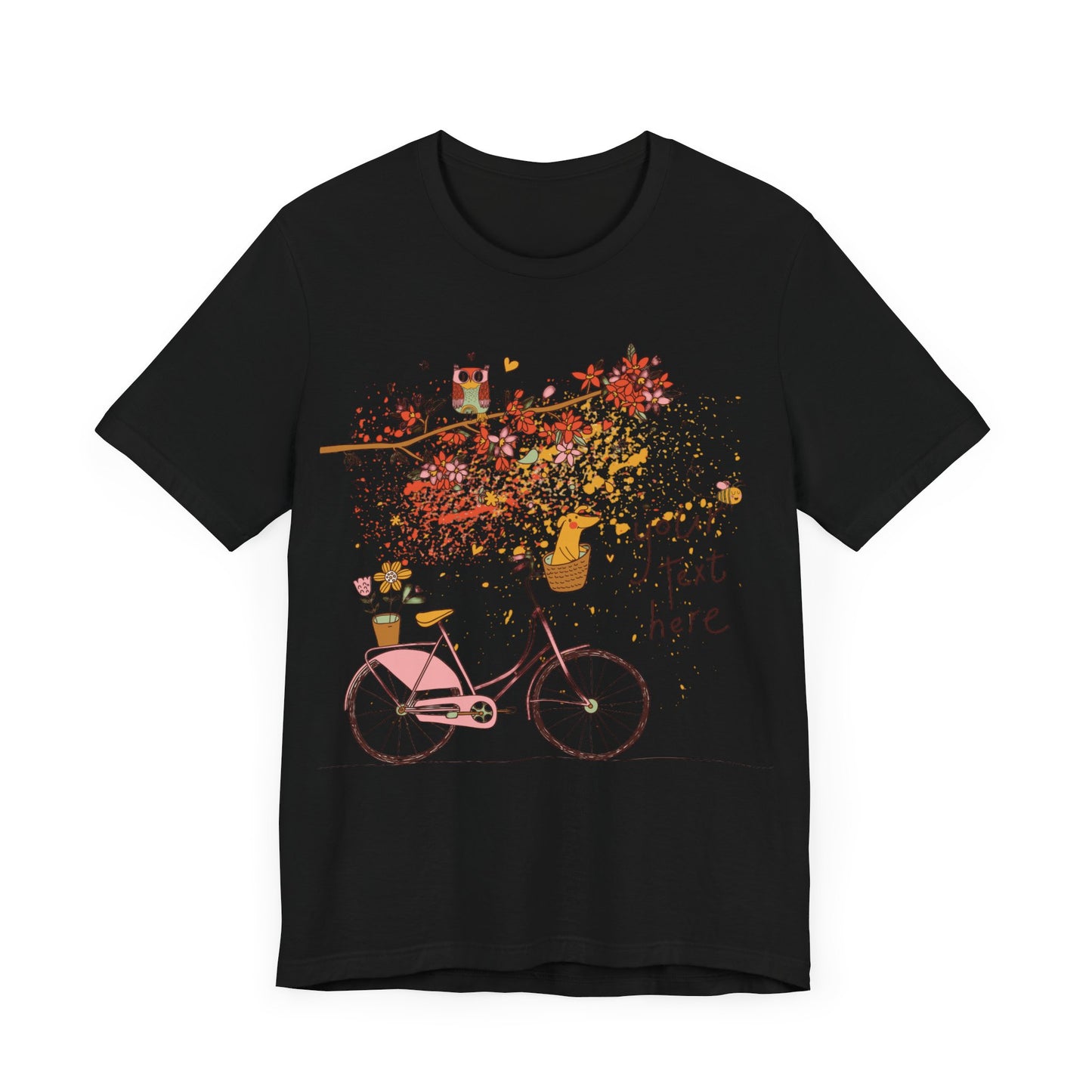 Women, men, unisex jersey short round neck sleeve tee, summer clothes, casual wear, flowers, dog in bicycle