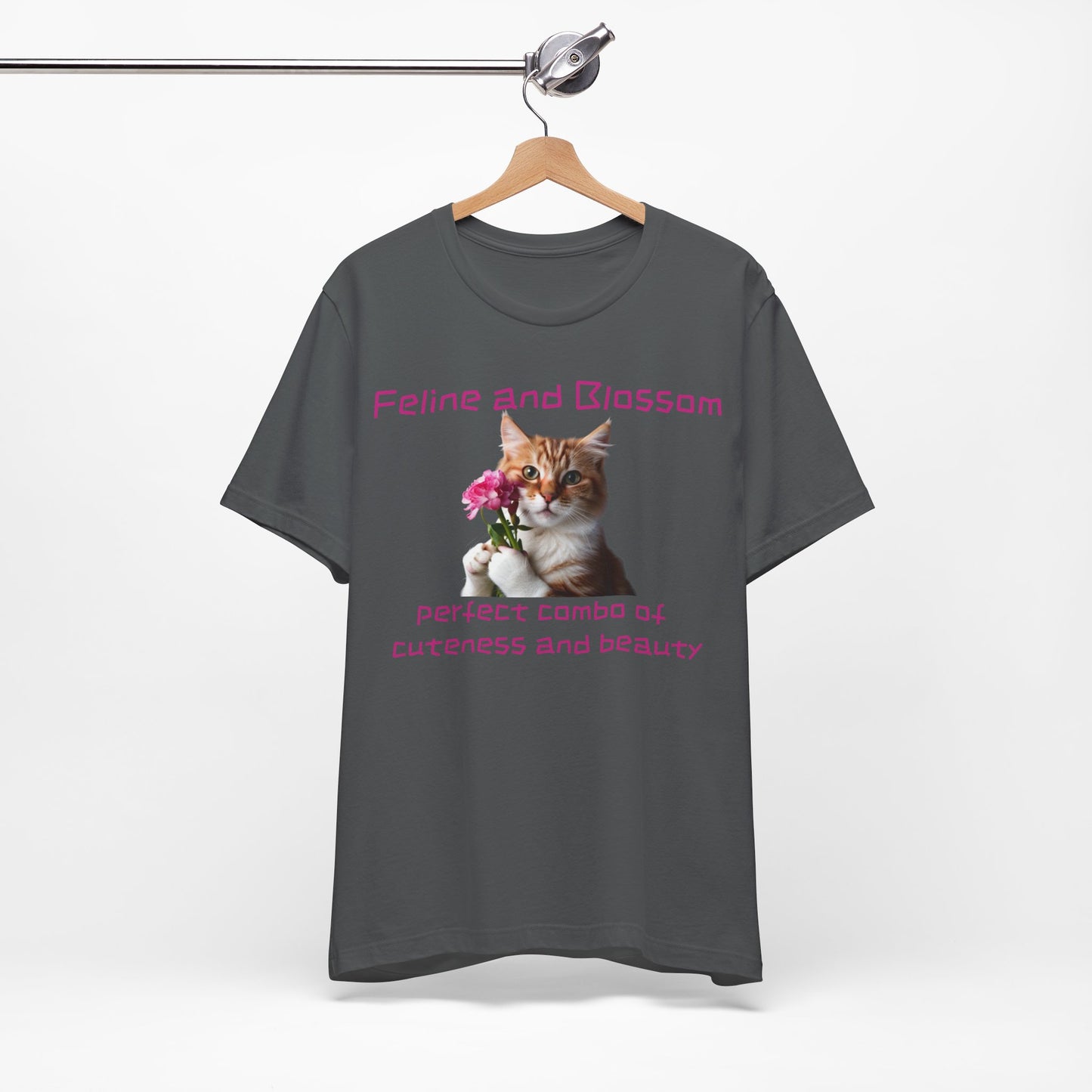 Adorable cat and flower t-shirt, feline, blossom, unisex jersey short sleeve tee