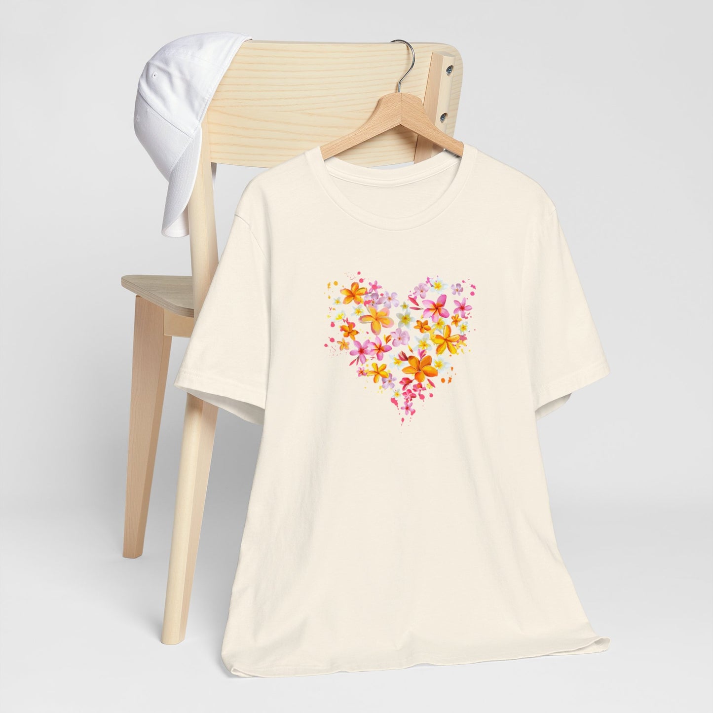 Heart Flower Women's Letter Print Round Neck Tee, Summer Clothes Women, Short Sleeve Crew Neck T-Shirt for Summer, Women's Clothing, Women's Top for casual wear, Unisex, Men and Women Jersey Short Sleeve Tee.