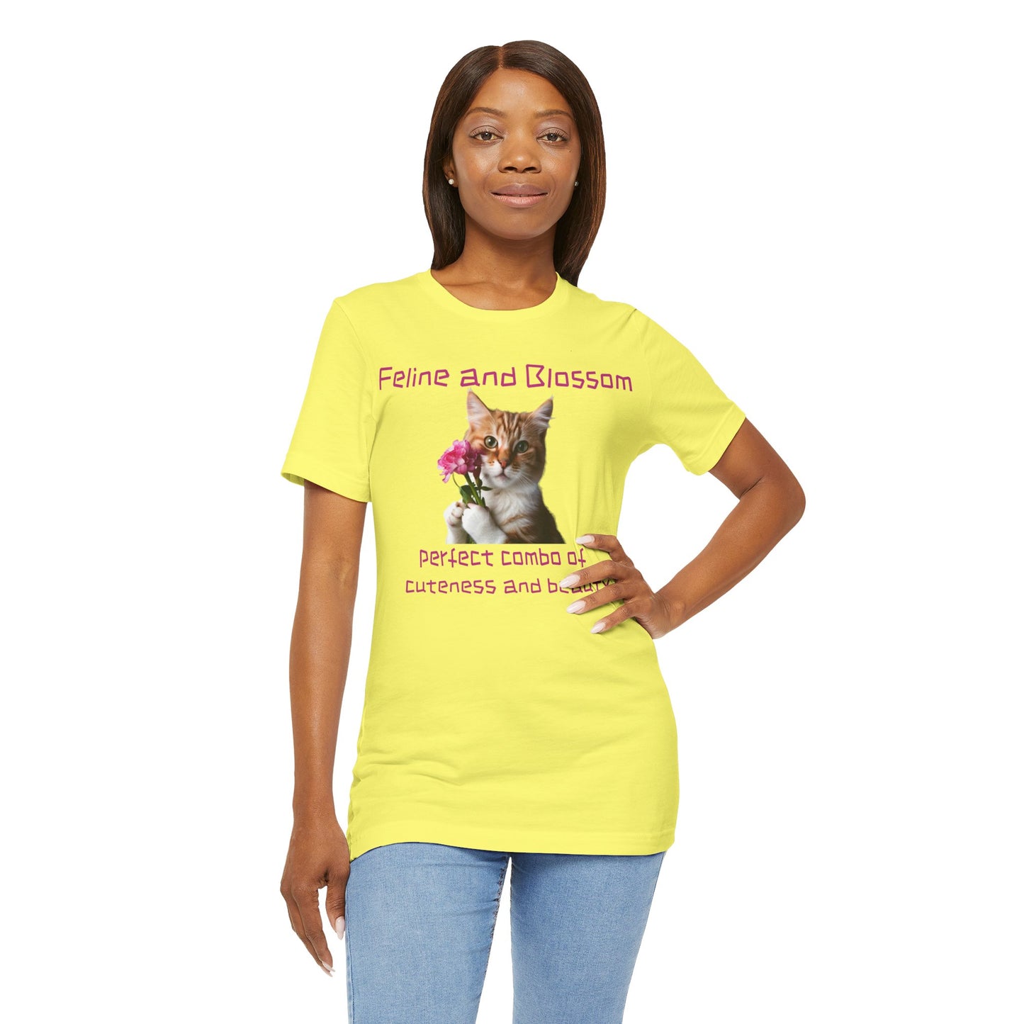 Adorable cat and flower t-shirt, feline, blossom, unisex jersey short sleeve tee