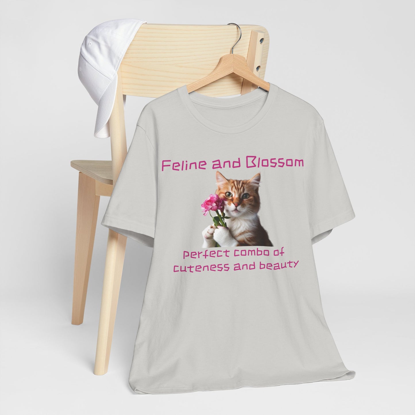 Adorable cat and flower t-shirt, feline, blossom, unisex jersey short sleeve tee