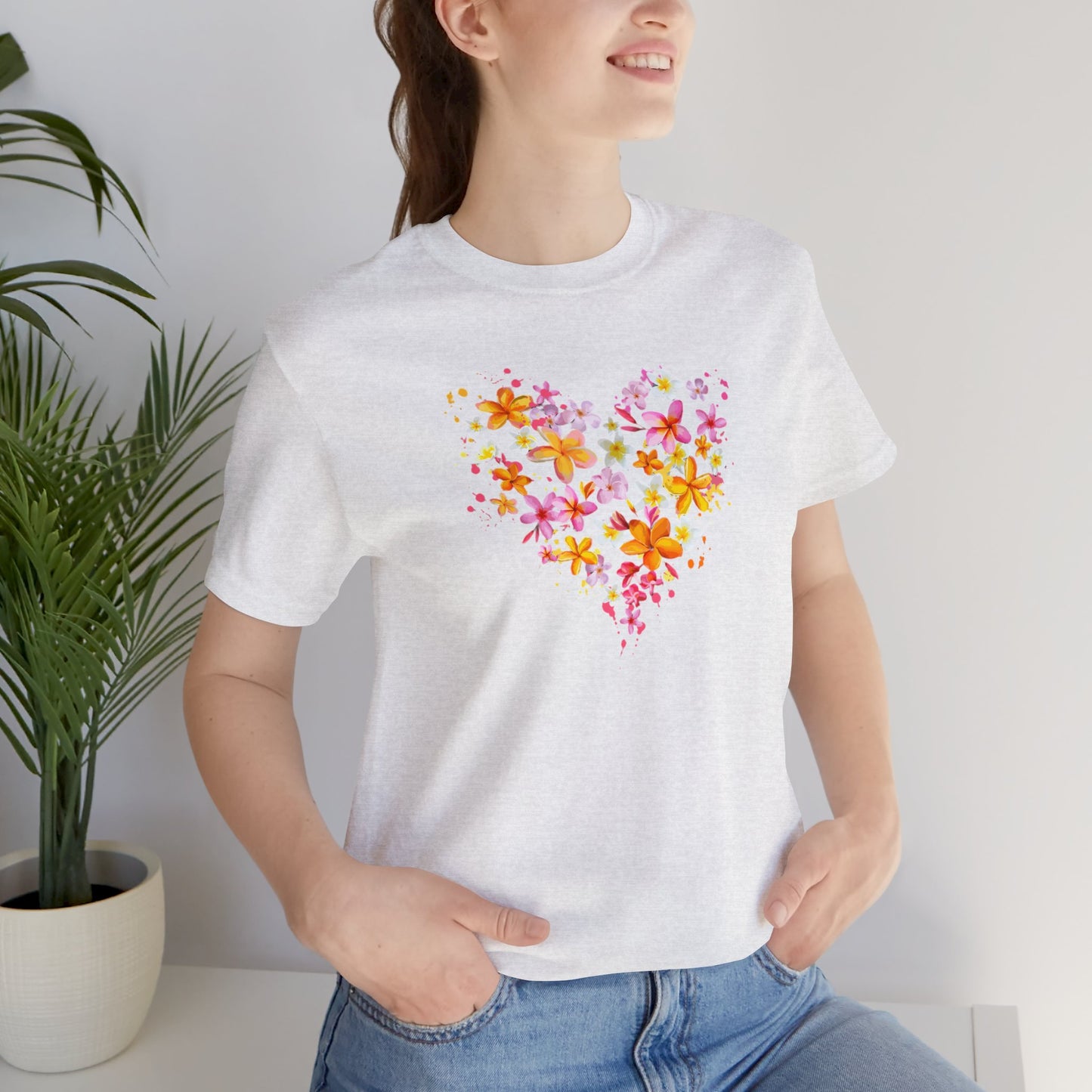 Heart Flower Women's Letter Print Round Neck Tee, Summer Clothes Women, Short Sleeve Crew Neck T-Shirt for Summer, Women's Clothing, Women's Top for casual wear, Unisex, Men and Women Jersey Short Sleeve Tee.