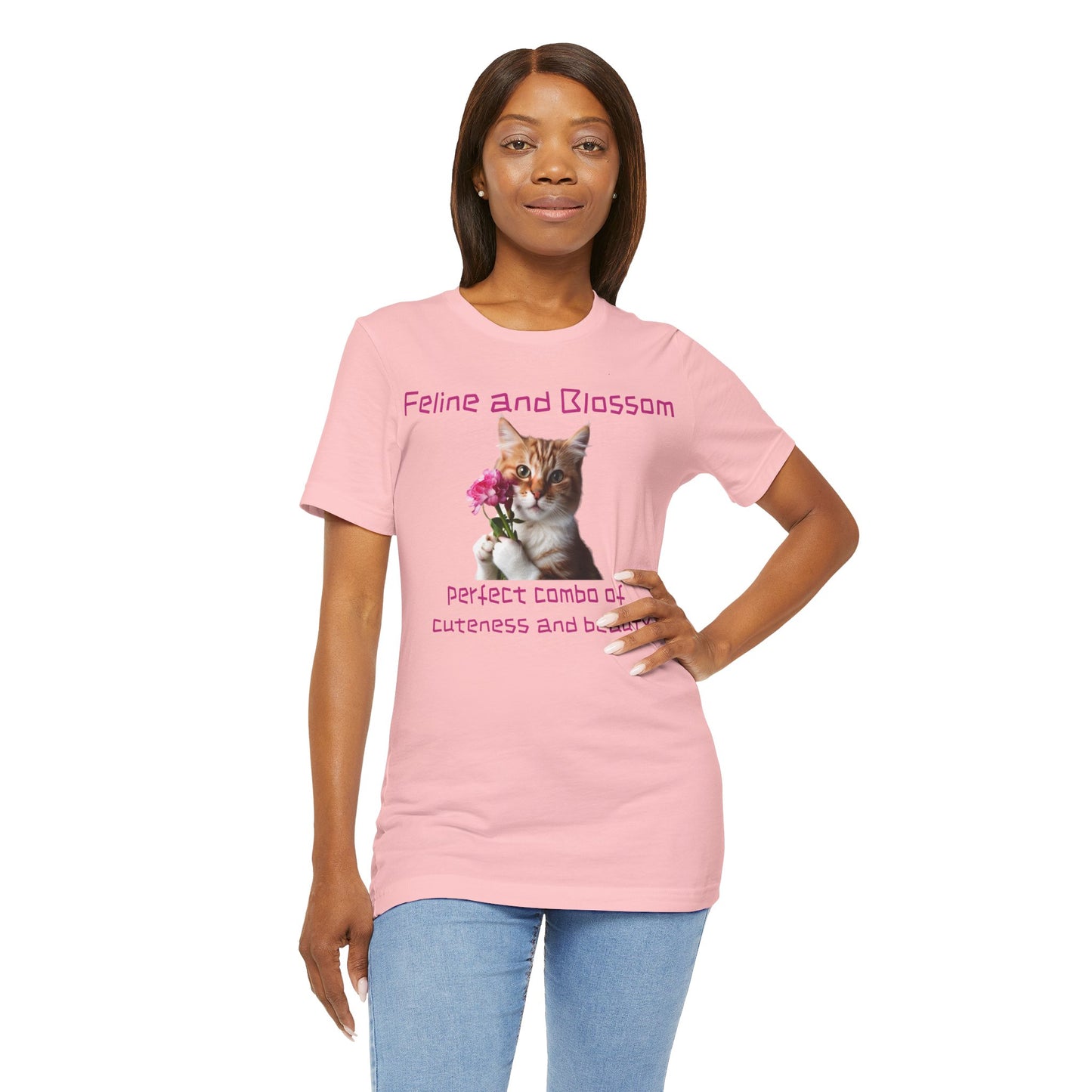 Adorable cat and flower t-shirt, feline, blossom, unisex jersey short sleeve tee