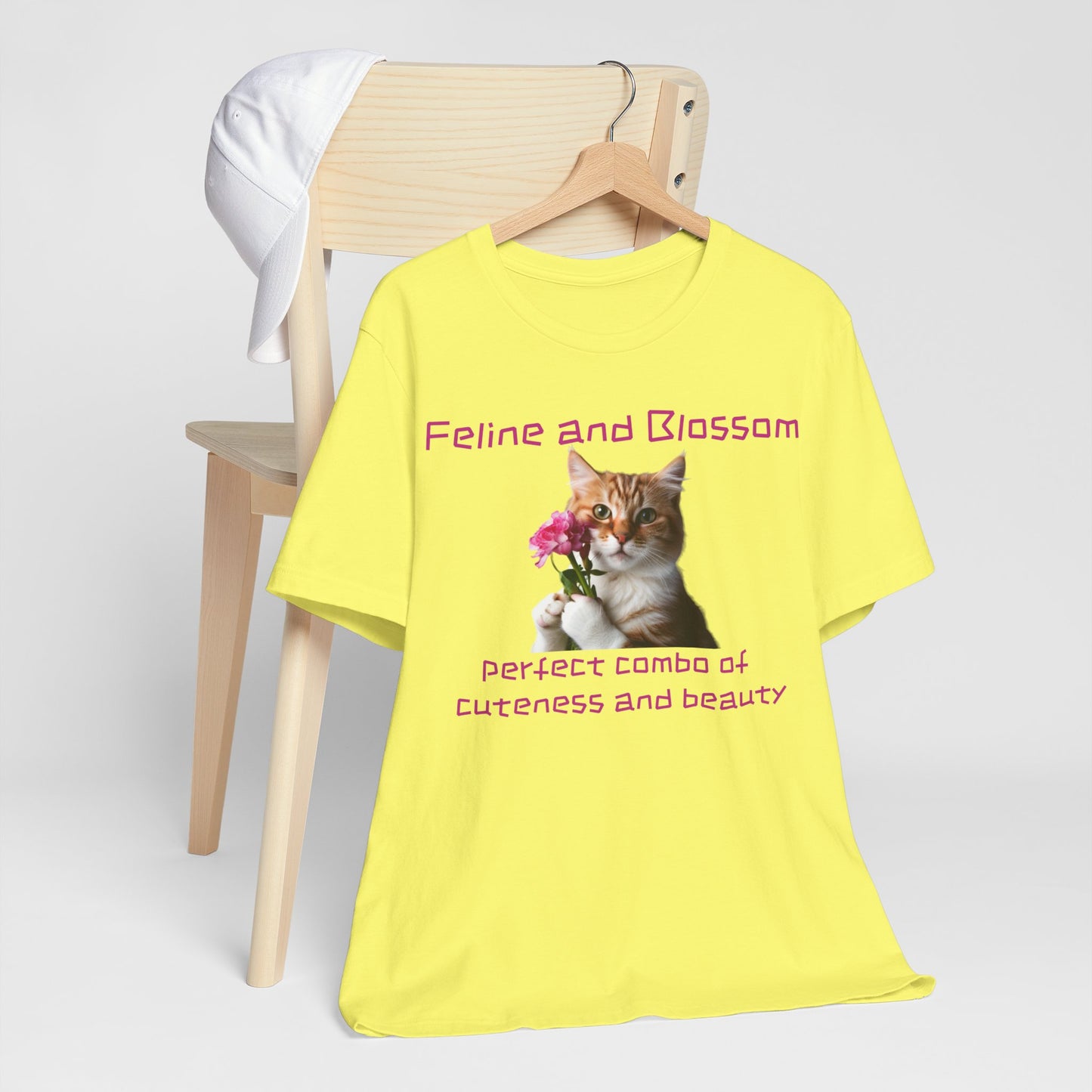 Adorable cat and flower t-shirt, feline, blossom, unisex jersey short sleeve tee